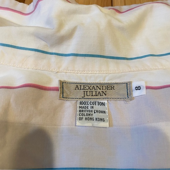 Vintage Alexander Julian White with Pink and Blue Stripes Button Down Blouse - Picture 7 of 9